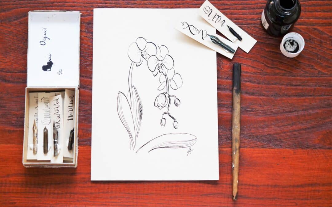 Comment dessiner une orchidée avec une plume et de l&rsquo;encre de Chine ?