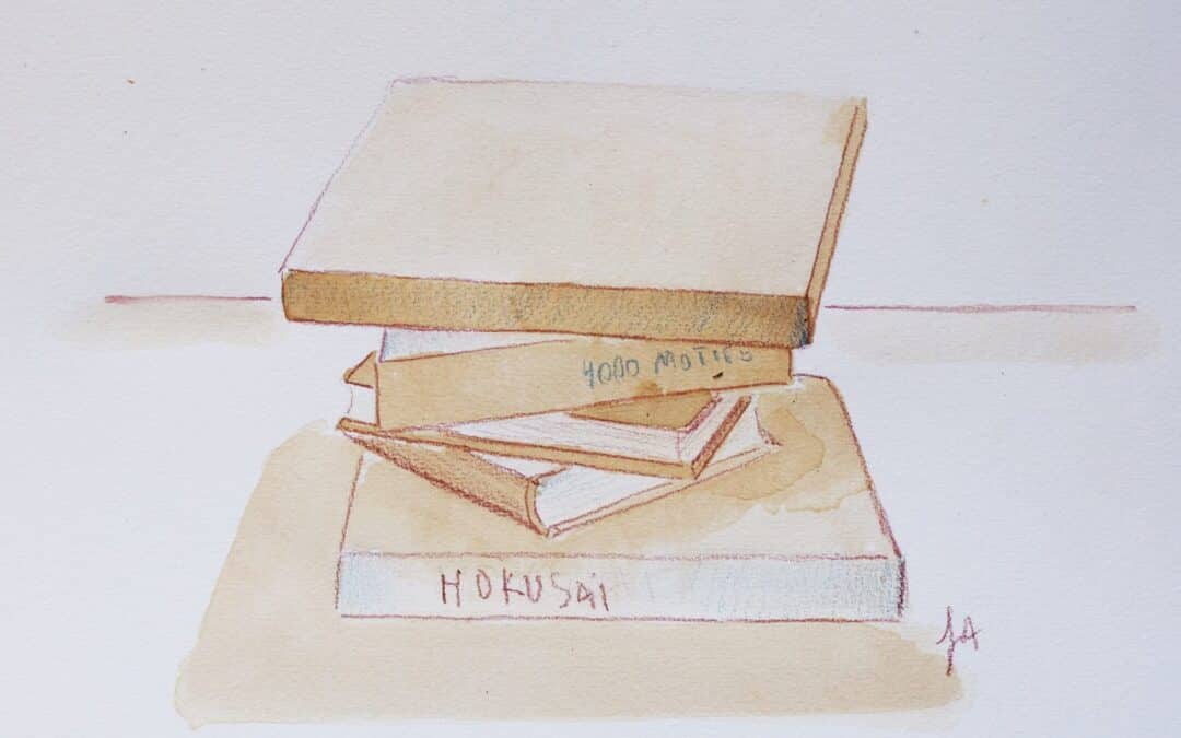 Comment appliquer les principes de la perspective en dessinant une pile de livres au thé noir ?